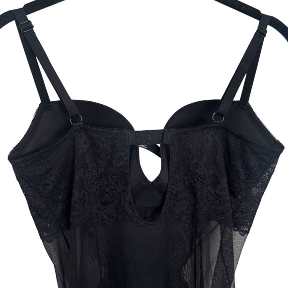 Victoria’s Secret Black Rhinestone Sheer Lacey Padded Lingerie Teddy Size 36C - Picture 6 of 10